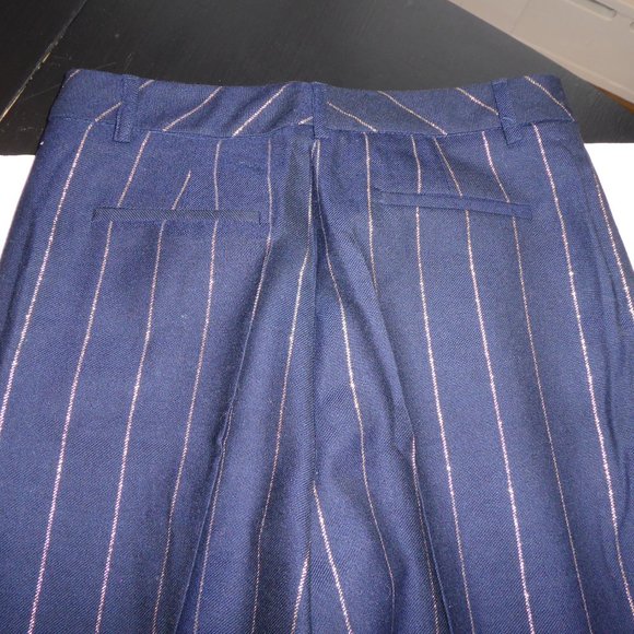 Vilagallo Wool Navy Gold Pin Stripe Front Pleat w/Cuffs Pant EU 38 USA 6 Women's - Picture 13 of 14